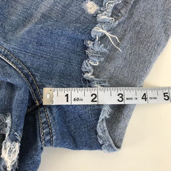 Free People High Waisted Distressed Denim Shorts Women's Size 28 Raw Hem Pockets - Picture 6 of 8